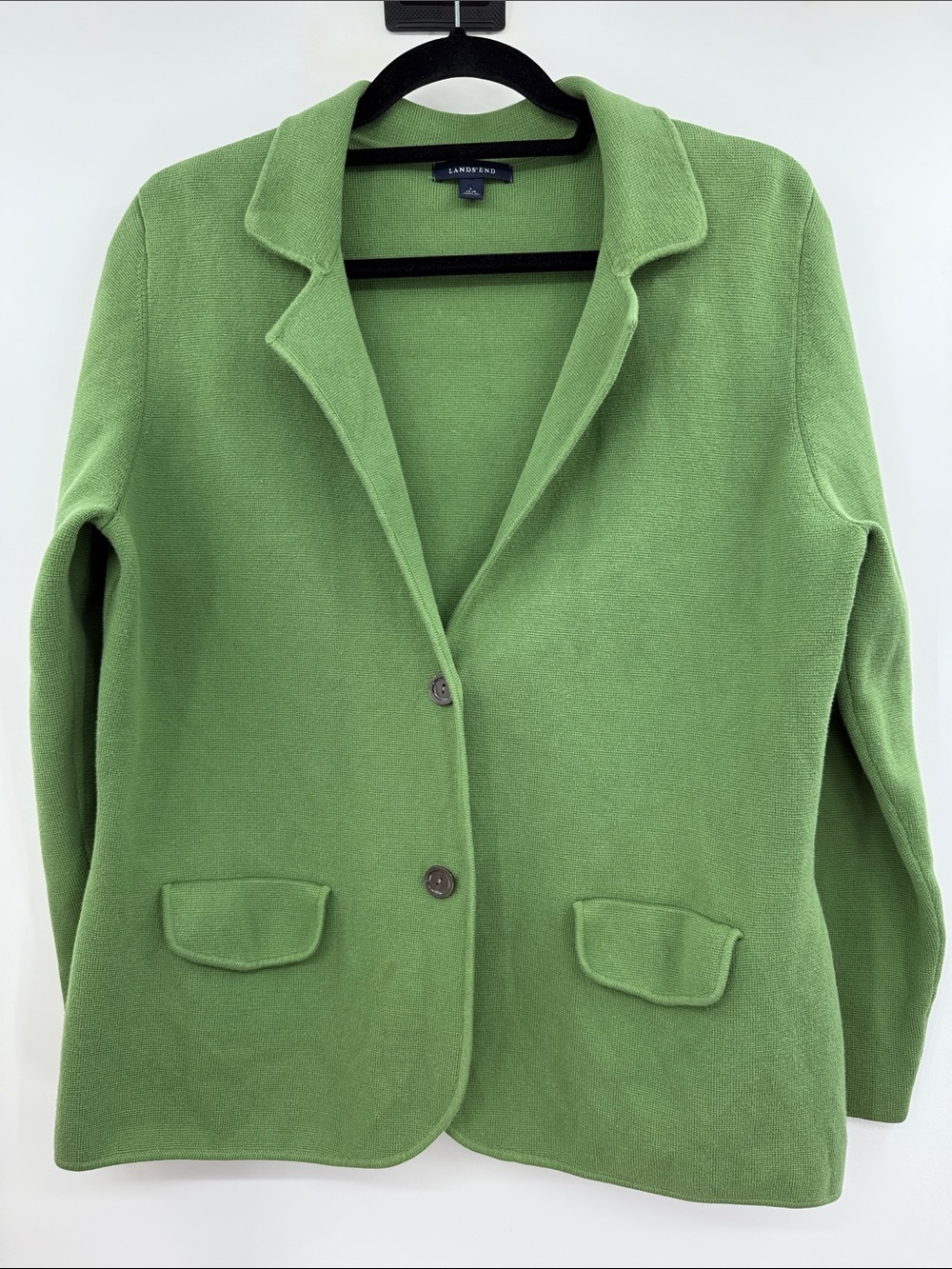 Lands’ End Sweater Single-Breasted Knit Blazer Size L Lime Green Chartreuse